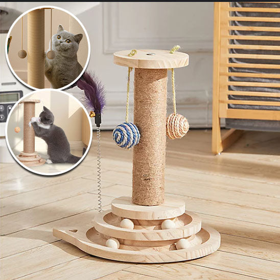 grattoir chat avec deux balles suspendu