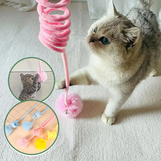 jeu chat avec un chaton occupé avec le ressort rose