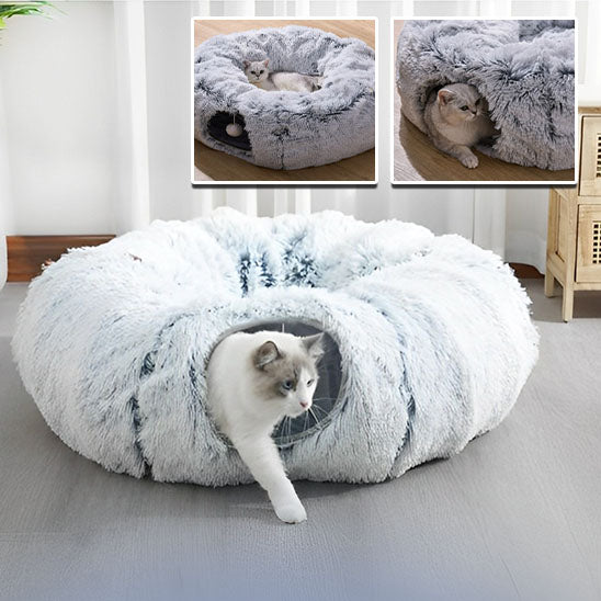 tunnel pour chat sous forme d un lit tunnel en coton et un chat dedans