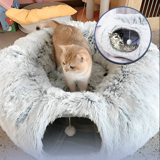 tunnel pour chat avec un chat en dessus qui dort