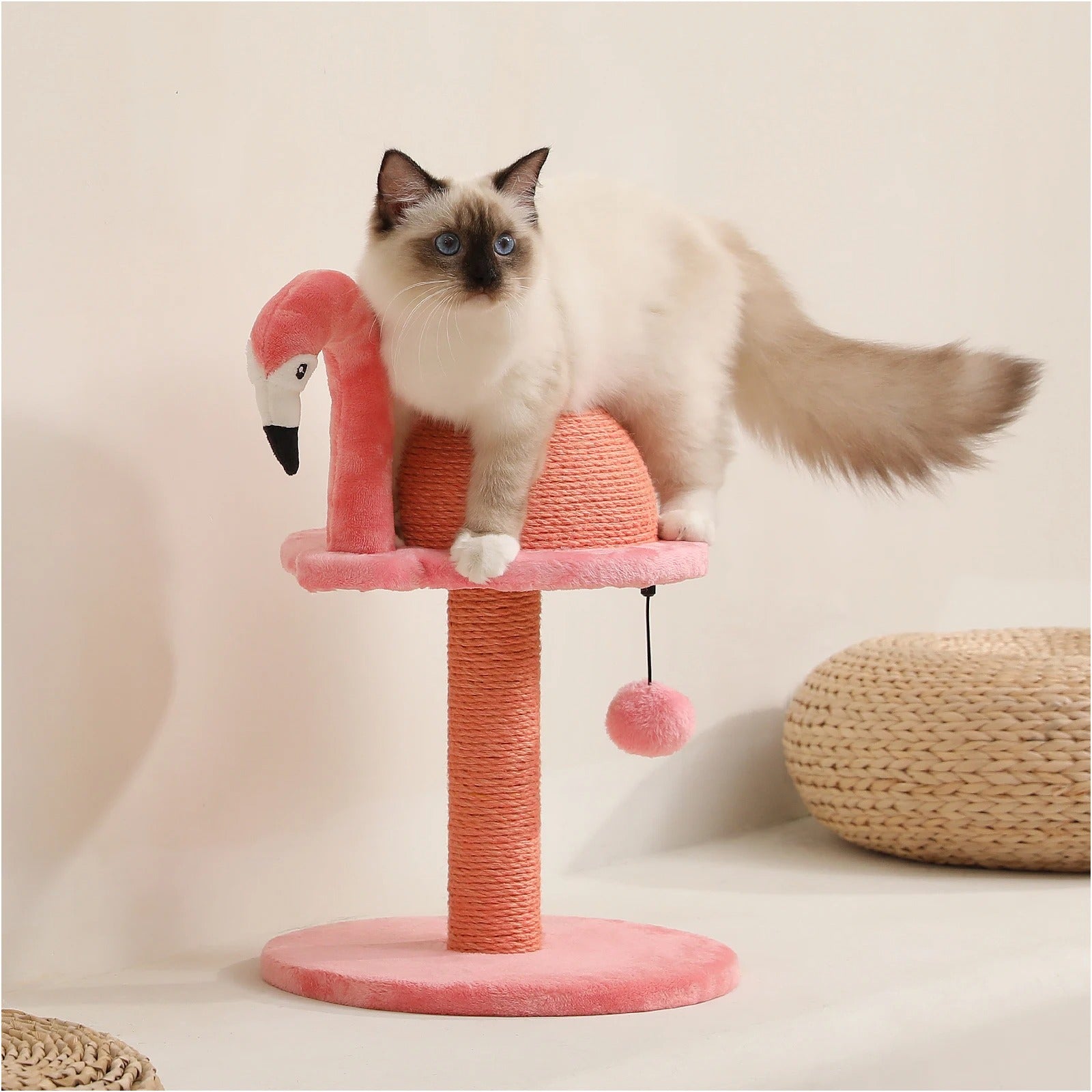 arbre à chat bois avec un chat qui griffe en dessous